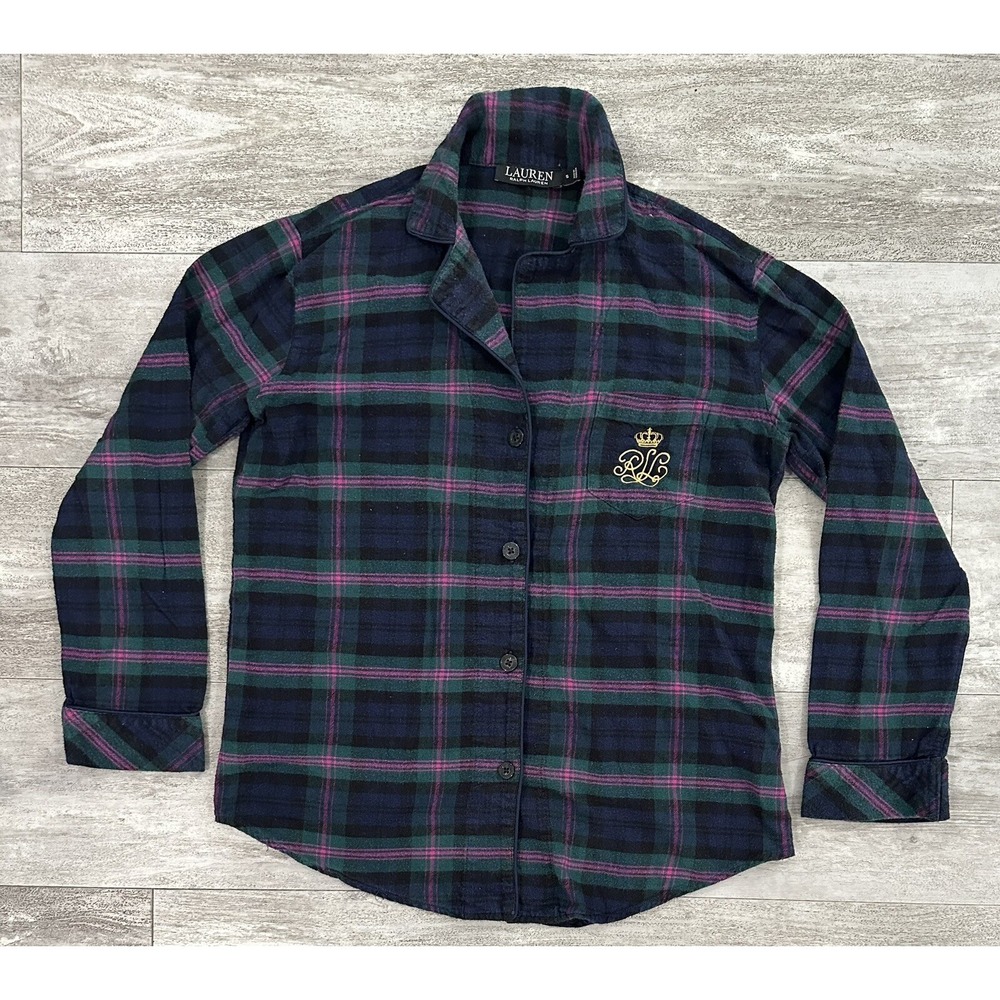 Lauren Ralph Lauren Womens Plaid Black Label Flannel Pajama top shirt size Small